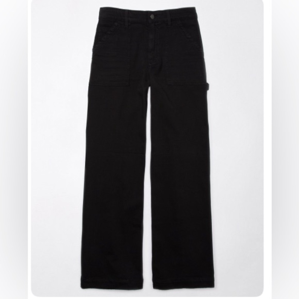 AE Dreamy Drape Woven Super High-Waisted Baggy Wide Leg Pants Onyx Black